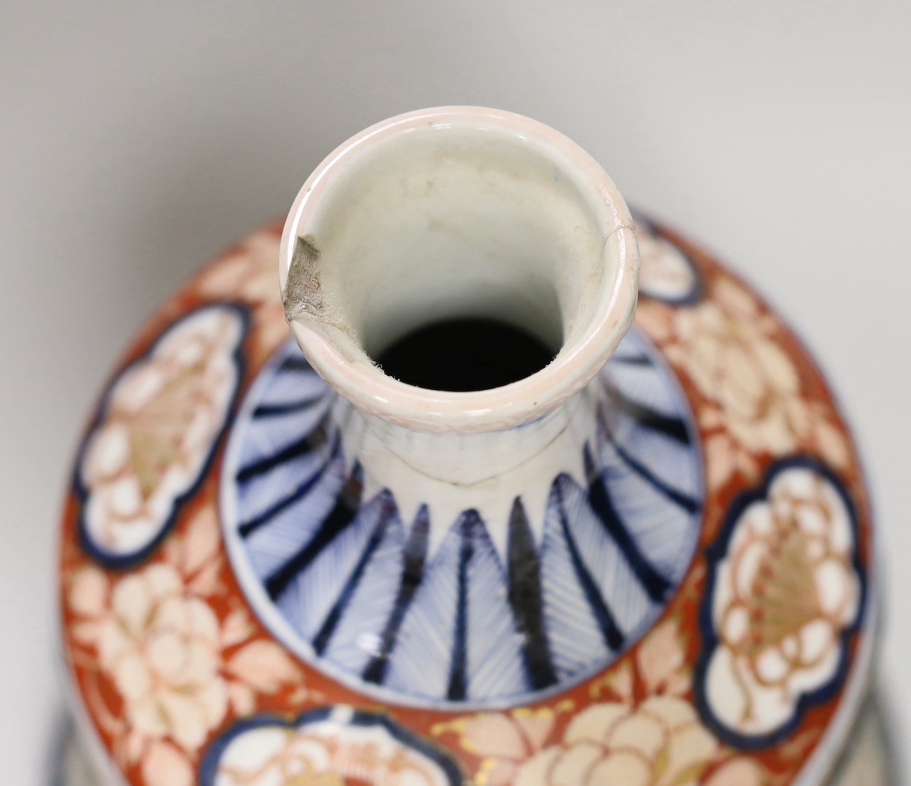 A large Japanese Imari style sake flask (tokkuri), 19th century, pseudo Chenghua mark, 31cm